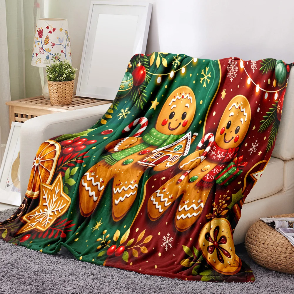 1PC Christmas Gingerbread Man Print Blanket-Made of soft, fluffy flannel, perfect for the sofa or bed. A festive choice for Chri