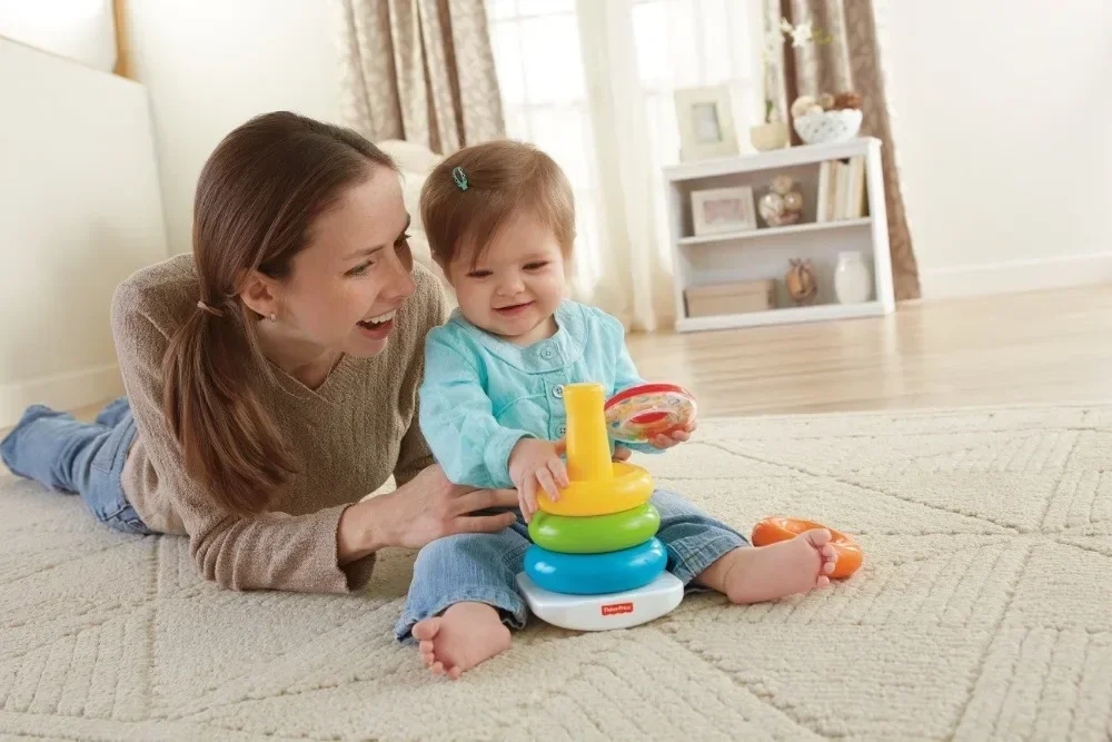 0-36 mesi Educativi Stack Up Nesting Arcobaleno Torre Anello Giocattoli per bambini Apprendimento Nozioni di base brillanti Giocattolo con sonaglio Rock-a-Stack