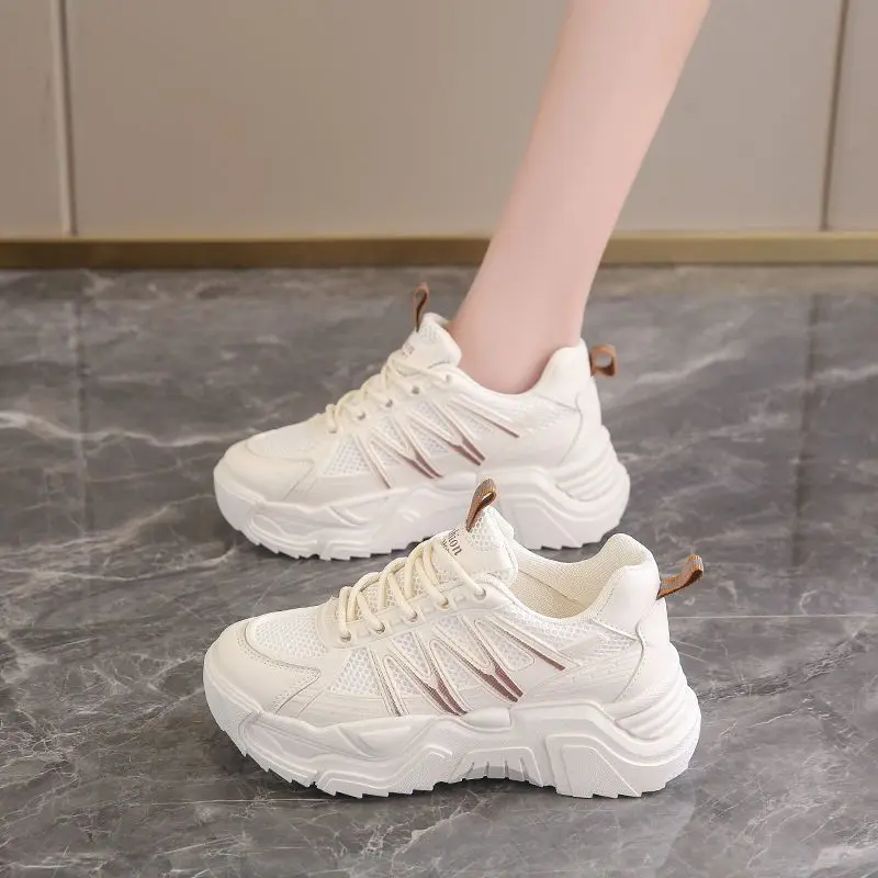 Women's White Sneakers Popular Internet Hit Stylish Thick Sole Dad Shoes Spring Autumn New Arrival Casual Running Sports Shoes