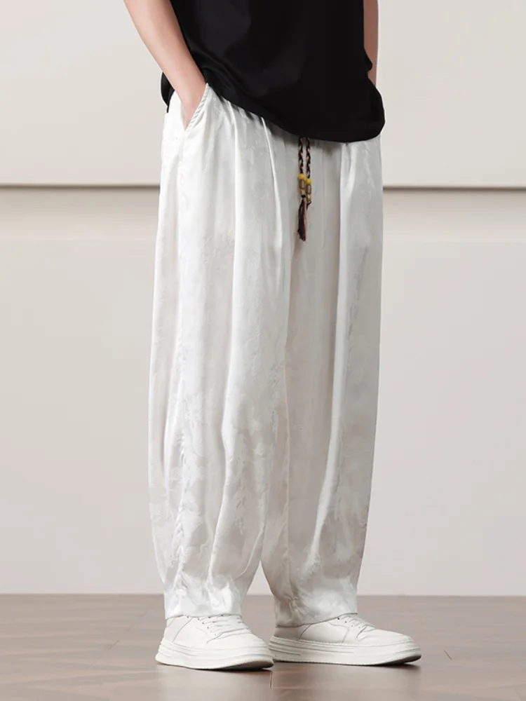 

Новые китайские мужские повседневные брюки из ледяного шелка, свободные брюки-фонарики, летняя коллекция, удобные свободные брюки прямого кроя