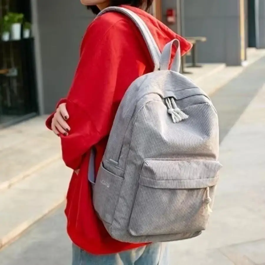 Large Capacity Striped Backpack Korean Style Minimalist Leisure School Bag Autumn Winter Trendy Street Student Daily Backpack
