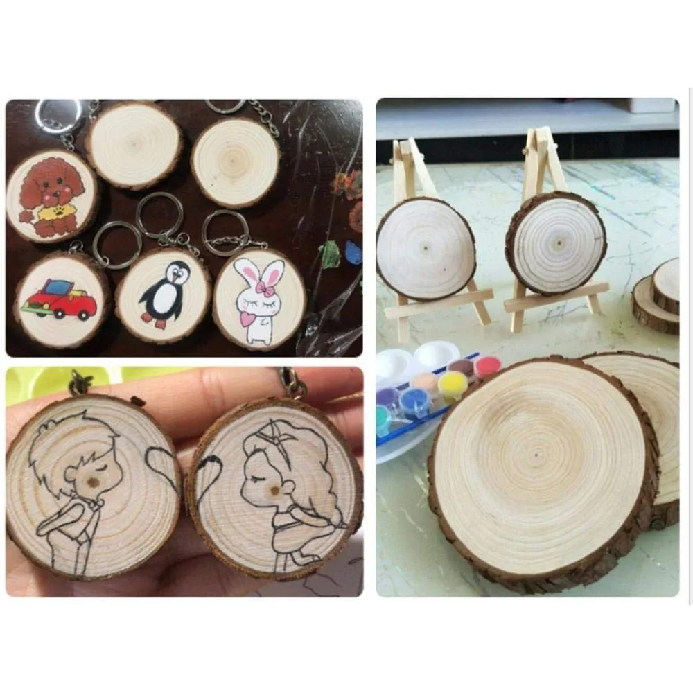 20/10pcs Unfinished Wood Slices Keychain Blank Hand-painted Wooden Keychain Vintage DIY Wood Keychain Car Bag Pendant