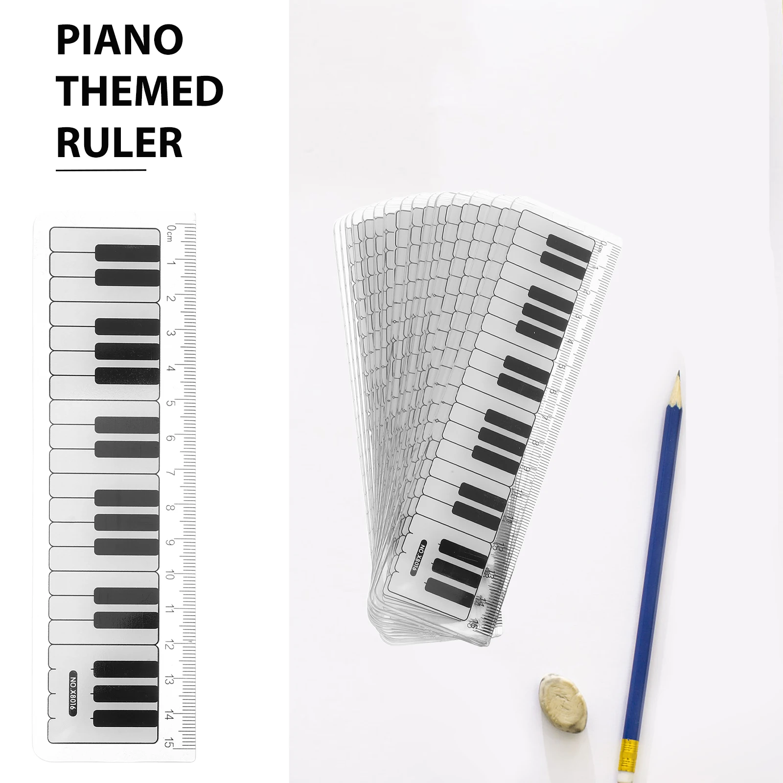 15pcs Music-Themed Plastic Kids Piano Keyboard Transparent Straight Measuring Tool For School Learning Drawing Geometry