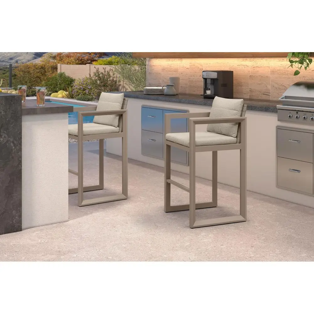 

Outdoor Bar Stools Set of 2, 31 Inch Counter Height Patio Chairs with Removable Cushions, Olefin Rope Back, Aluminum Frame for