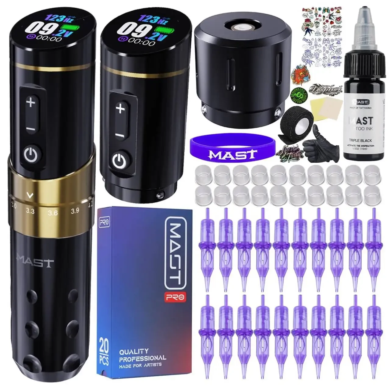 

Mast Flip3 Tattoo Machine Kit RCA or Wireless 7 Strokes Length Coreless Motor Two Mast Batteries Power For Tattoo Artist