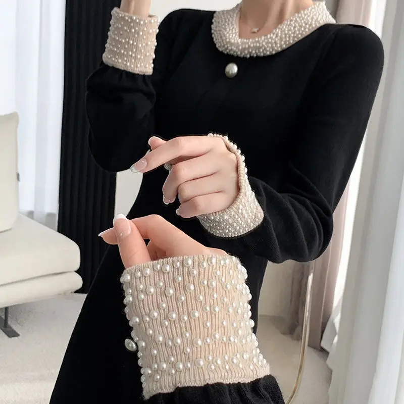 Autumn Winter thin temperament Women's Clothing 2023 Fashion Ladies Slim Pullovers Long sleeve dresses Solid color Long dress