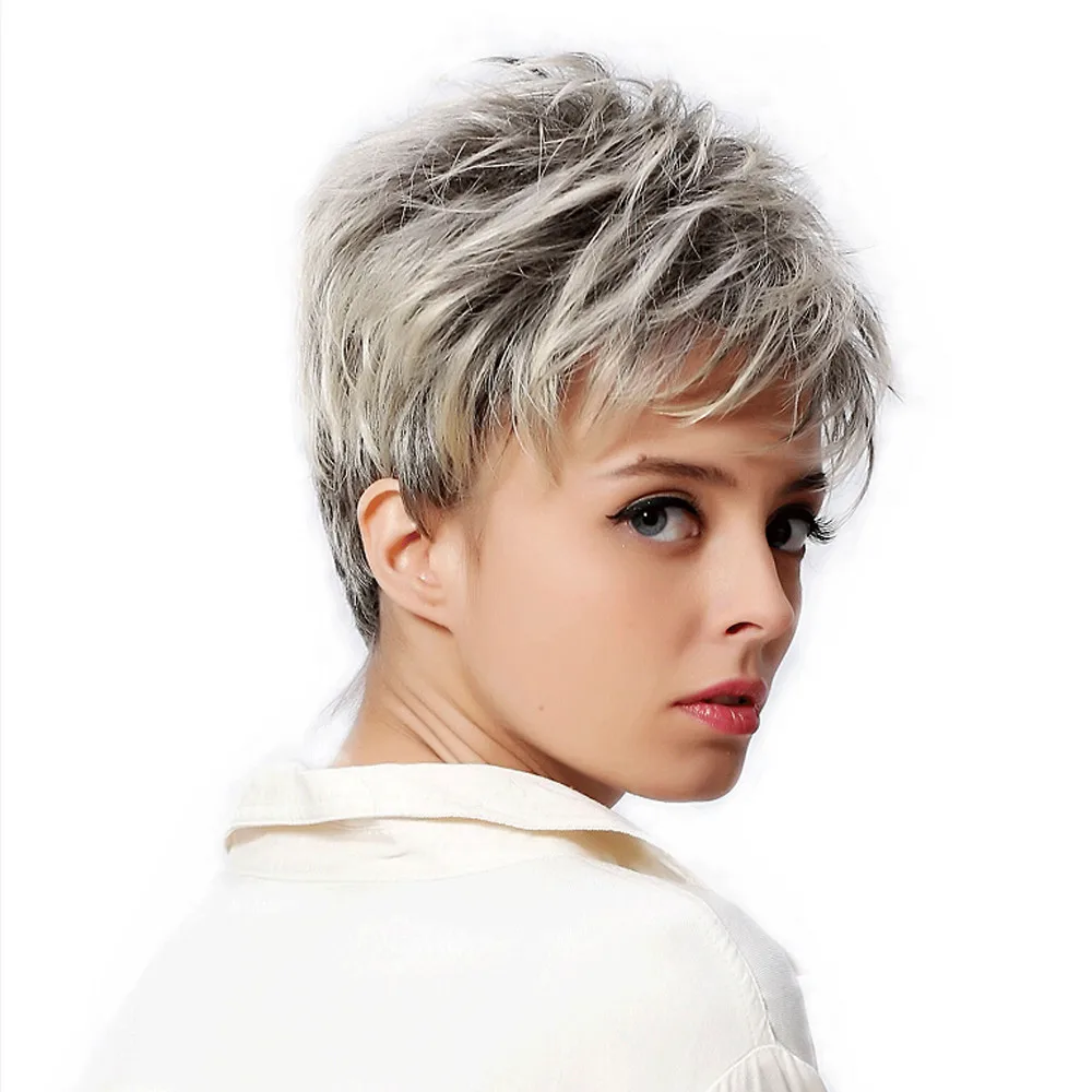 European and American fashion women with short hair, European and American wigs, head covers, fluffy and dyed gradient wigs for