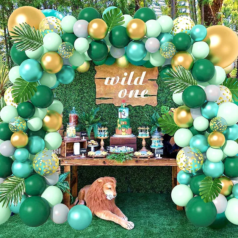 Green Balloon Garland Arch Kit Jungle Safari Party Baloon Wild One Birthday Party Decor Kids Baby Shower Latex Ballon Chain