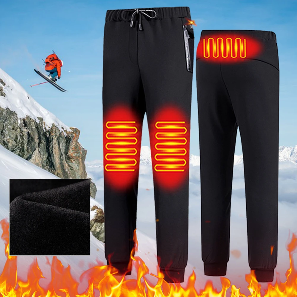 USB Charging Warm Heating Pants 3 Temperature Control 3 Heated Areas Electric Heated Pants Waterproof for Fishing Hiking Camping
