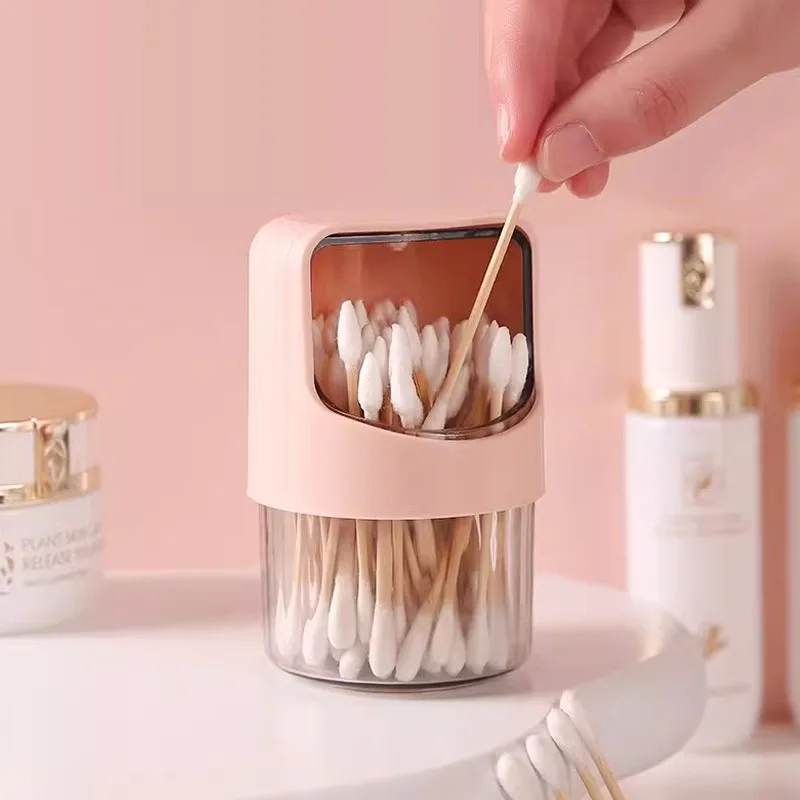 AOBT Rotatable  Cotton Swab Storage Box With Double Head Cotton Buds Container Transparent Cover Cotton Swab Toothpick Organize