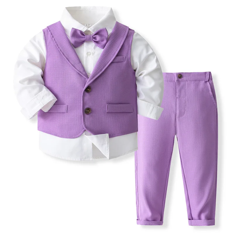 Spring Autumn Kids Clothes Boys Korean Fashion Gentleman Tie Vest+White Tops+Pants Baby Boutique Clothing Children\'s Sets BC147