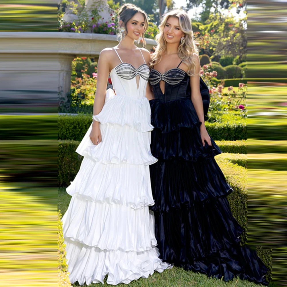 

Classy Dresses for Special Events Taffeta A-line Birthday Dress Black&White Spaghetti Strap Tiered Bow Luxury Evening Dress 2025