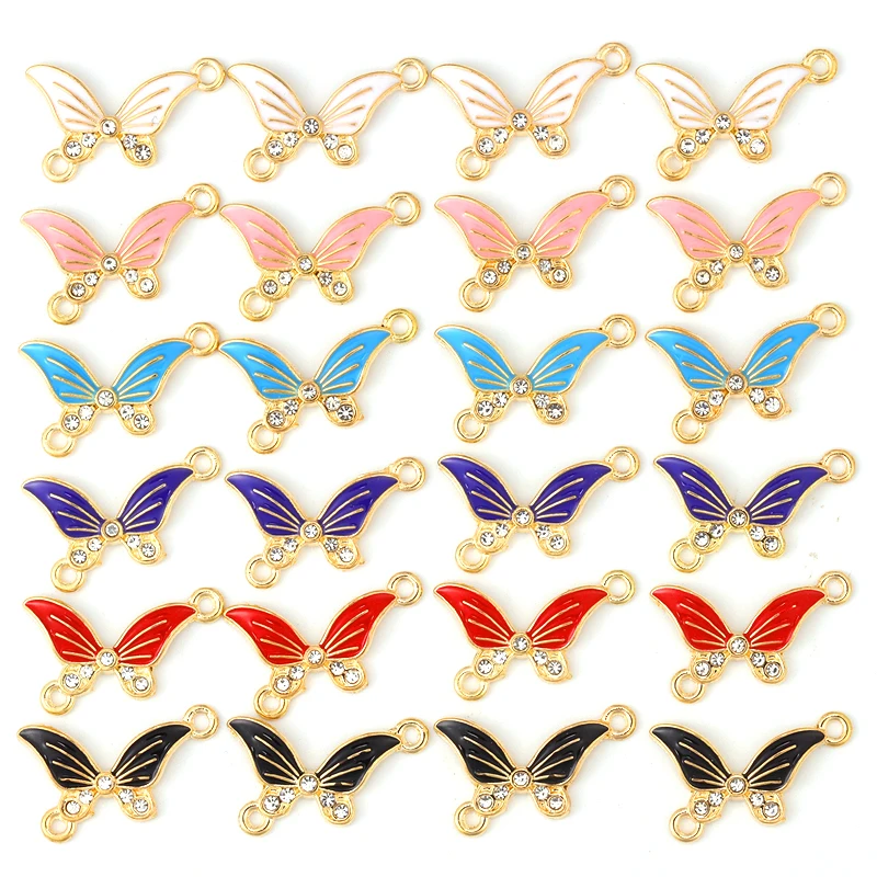 

15Pcs 15*26MM Lovely Rhinestones Crystal Butterfly Alloy Charm Exquisite Pendant Fit DIY High Quality Jewelry Making Accessories