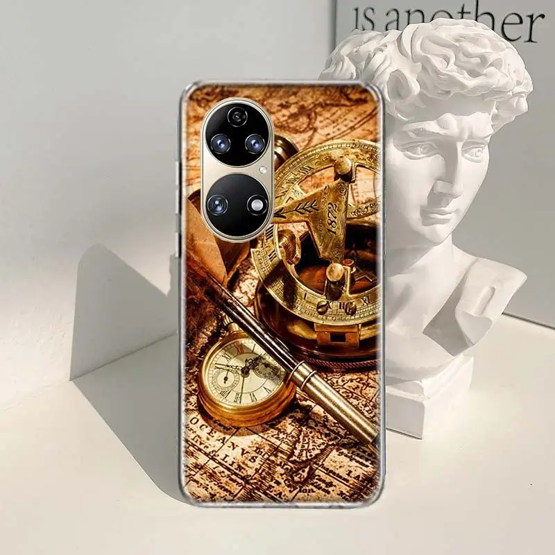 Ancient Maps Retro Compasses And Telescopes Phone Case For Huawei P50 P40 Pro P30 Lite P20 P10 Mate 10 20 Lite 30 40 Pro Cover C