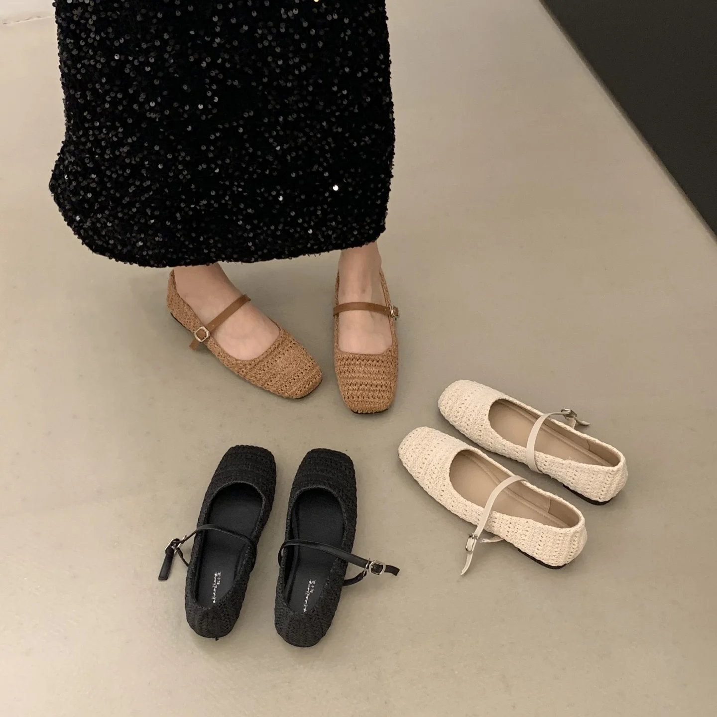 

One-Line Buckle Flat-Sole Work Shoes For Women Black Soft Sole Soft Commuting Work Leather Shoes Shallow Mouth Single Shoes