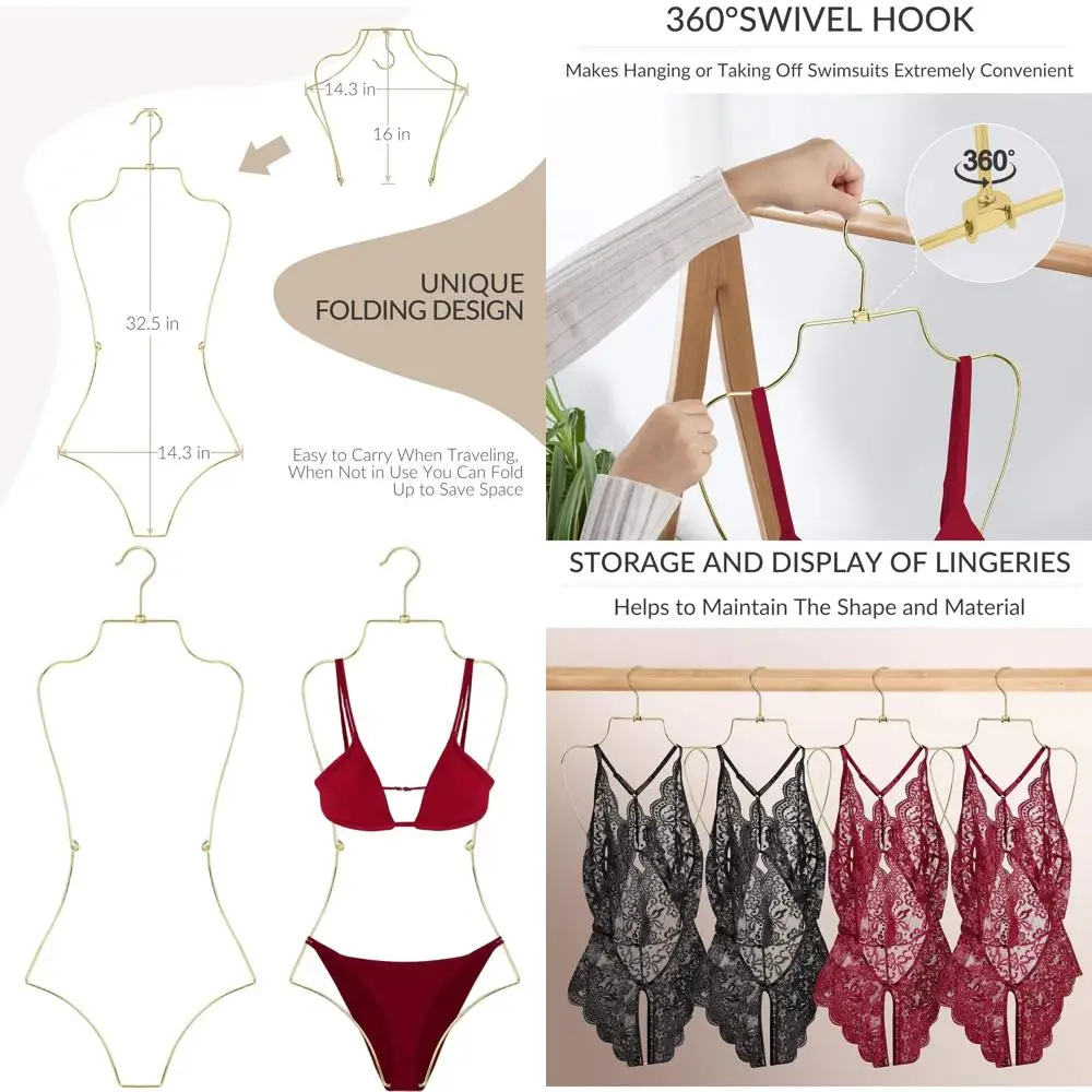 

Swivel Hook Lingerie Hanger, Foldable Swimsuit Rack for Easy Storage