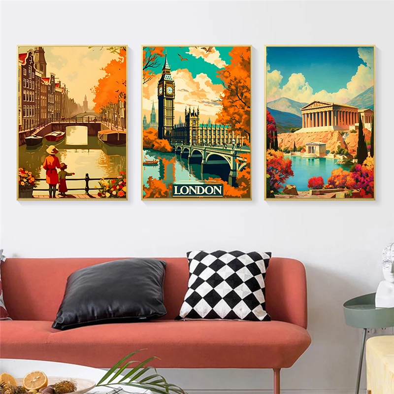 ملصقات سفر شهيرة كلاسيكية لديكور غرفة المعيشة ، لندن ، سان أنجلوس ، مدينة السفر ، ملصق لوحة قماشية ، صور فنية جدارية #3