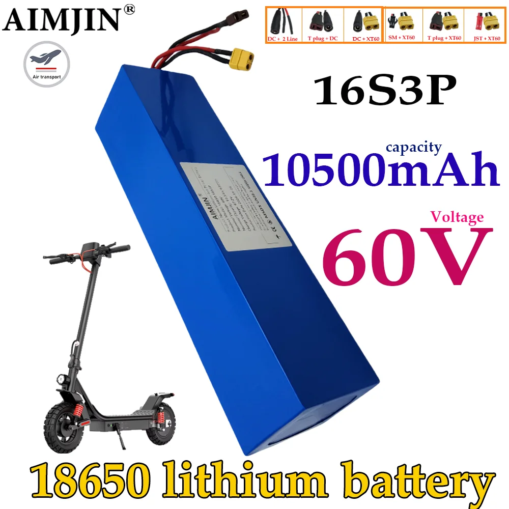 18650 16S3P 10.5Ah Li-ion Battery Pack 60V 10500mAh Rechargeable Battery Built-in BMS 800-1200W Suitable For Electric Scooter