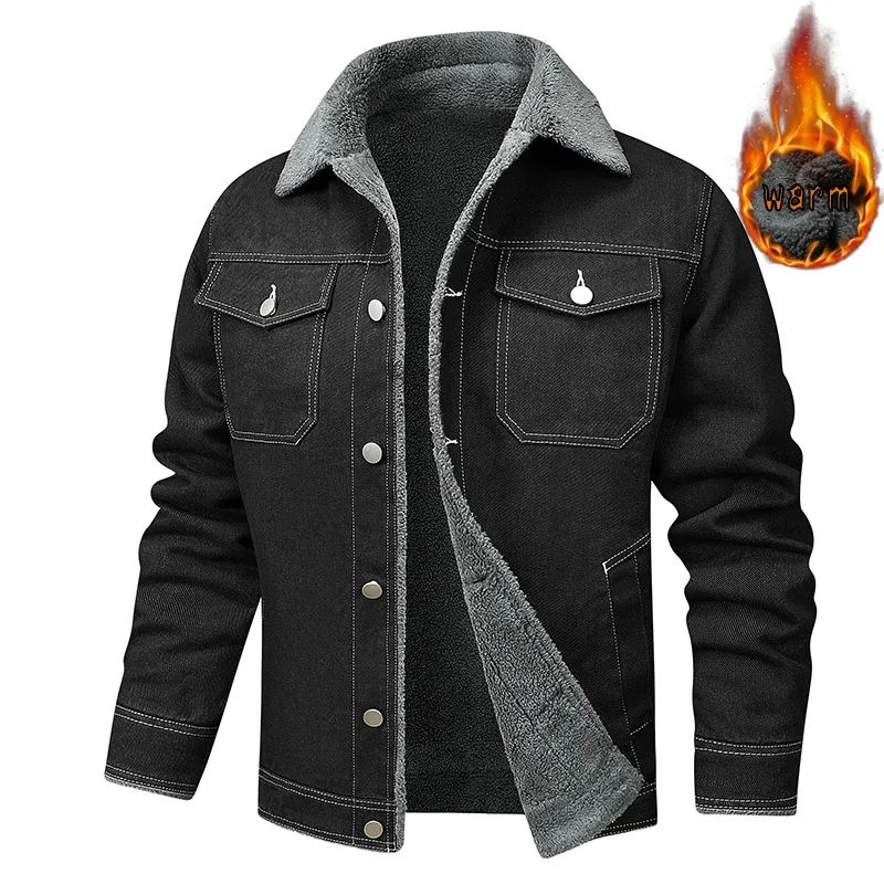 New Winter Men Fleece Warm Denim Jackets High Quality Male Multiple pockets Jeans Coats New Fashion Man Casaul Denim Coats 5XL