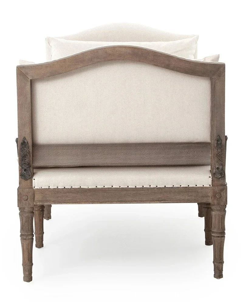 American country solid wood chaise longue furniture living room retro old oak fabric soft bag casual sofa chair