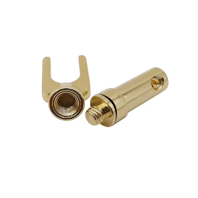 8Pcs Y Spade Speaker Brass Gold Plated And Silver Plated Plugs Audio Screw Fork  Adapter Connector