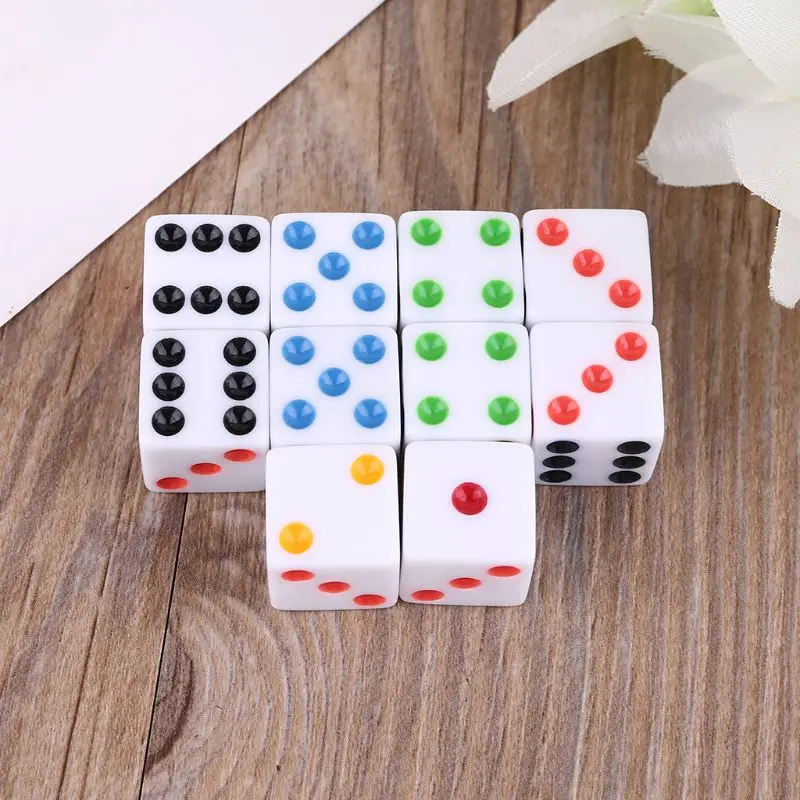 YD61 10pcs/set D6 Six Sided Spot Dice Square Opaque 15mm Dices Role Playing Game for Bar Pub Club Party