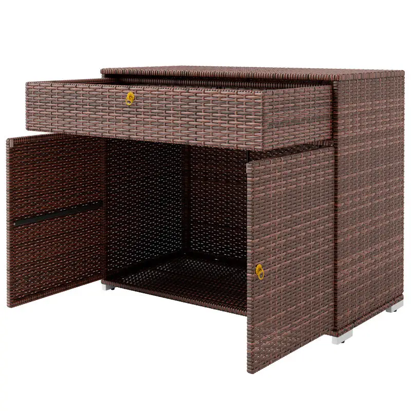 

Outsunny Outdoor Storage Cabinet, Waterproof PE Rattan Cabinet with Drawer for Indoor, Outdoor Swimming Pool, Mixed Brown