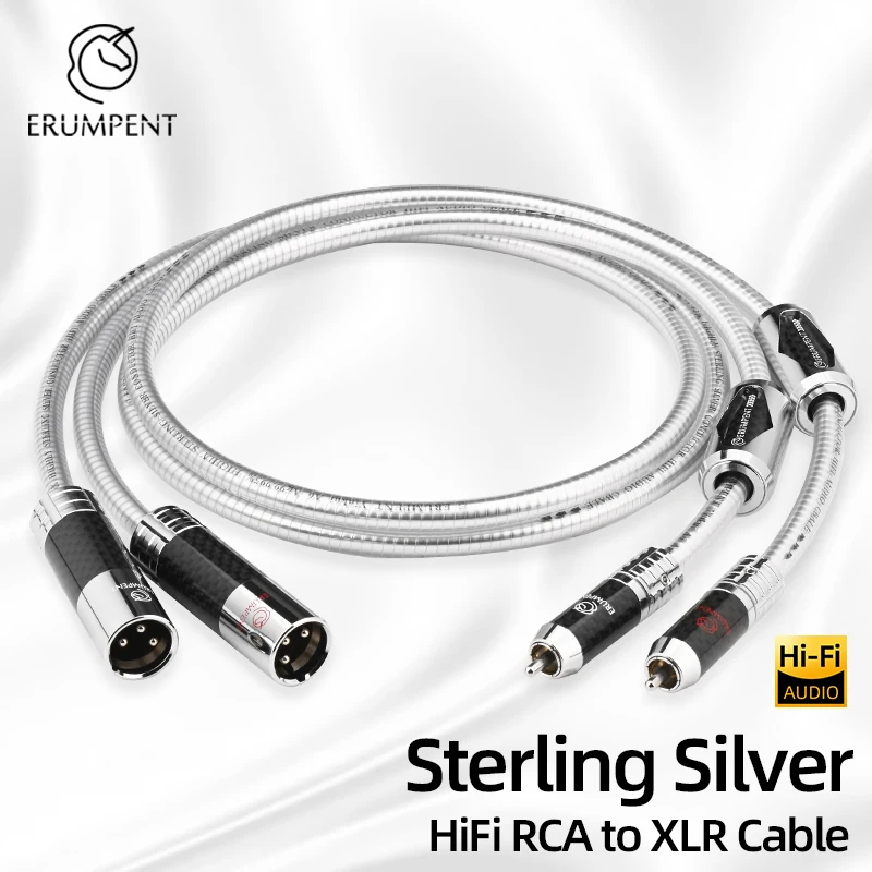 One Pair High Fidelity Sterling Silver RCA to XLR Audio Cable for CD Player Amplifier Mixer 2XLR Female to 2RCA Male Cable