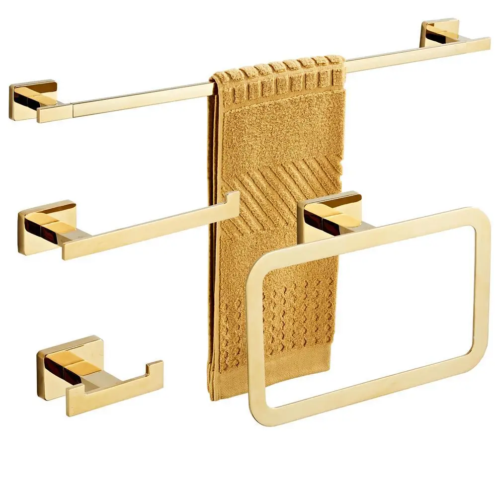 Banhado a Ouro Latão Banho Hardware Grupo Barra de Toalha Suporte do Papel Higiênico Anel de Toalha Robe Hook Acessórios do Banheiro Pcs
