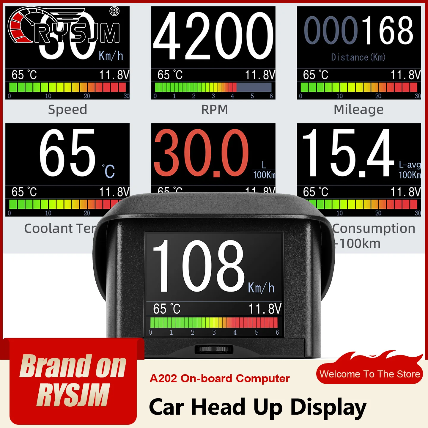 A202 On-Board-Computer Auto Digitales OBD-Display Geschwindigkeits- und Kraftstoffverbrauchsanzeige Temperaturmesser OBD2-Scanner Automobil Head-Up-Display