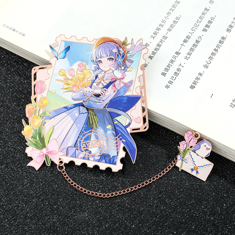 genshin impact game bookmark parae amigo acessorio colecao de metal papelaria para mulheres e homens kamisato ayaka presente fas 01