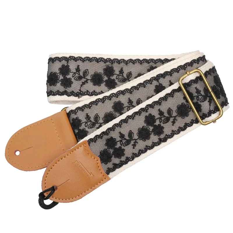 

Cotton Guitar Strap, Black Lace Strap for Bass, Acoustic & Electric Guitar, Including Anti Slip Buckle Accessory Set