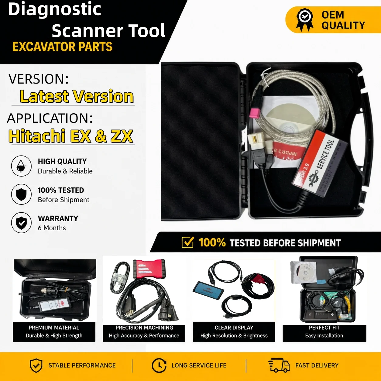 MPDR 3.33 Diagnostic Tool Kit Scanner Adapter for Hitachi EX/ZX Excavator Engine Heavy Duty Service Tool SIS Analysis Software