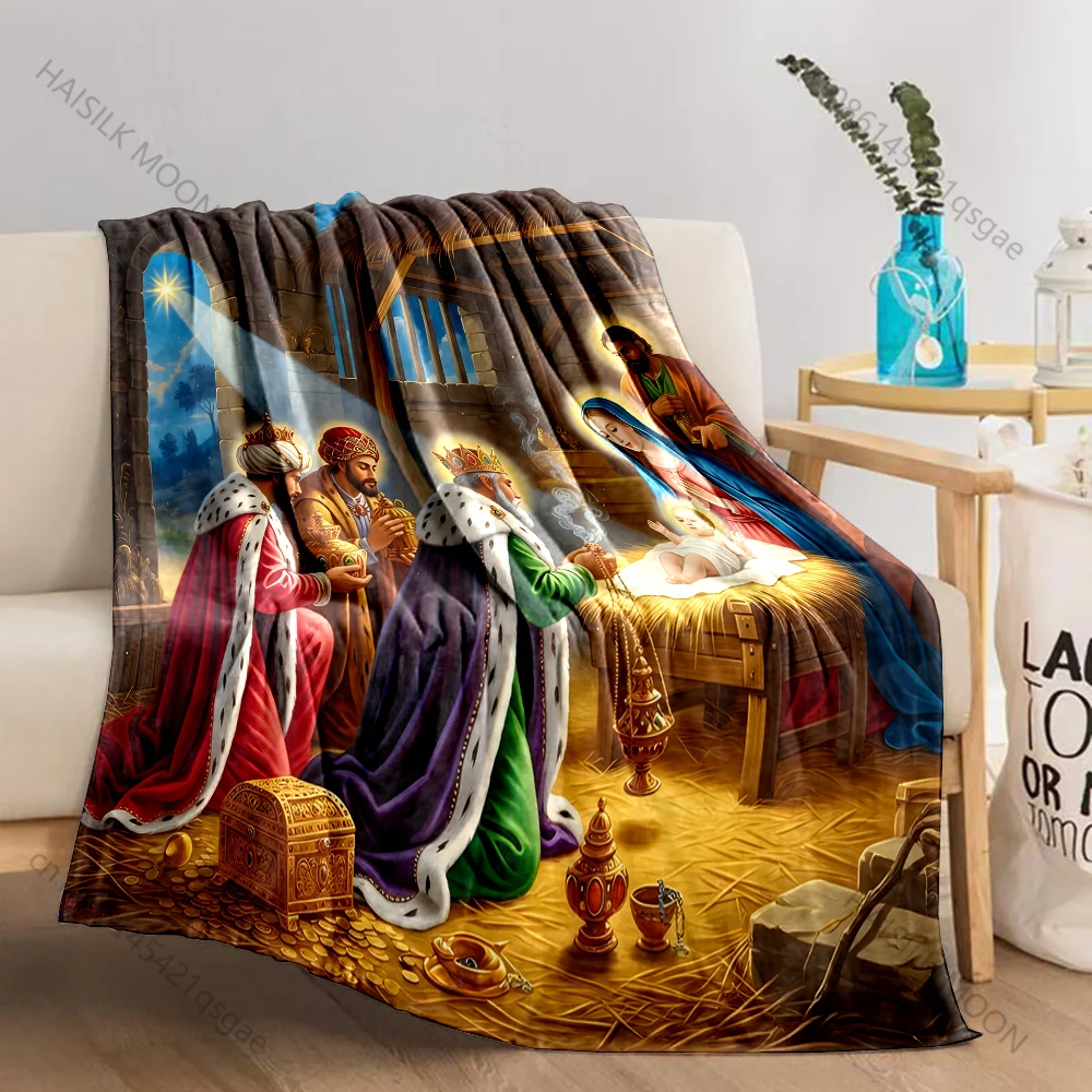 1PC Nativity scene three wise men Print Believer Pray blanket Warm soft flannel material suitable for all seasons luxurious gift