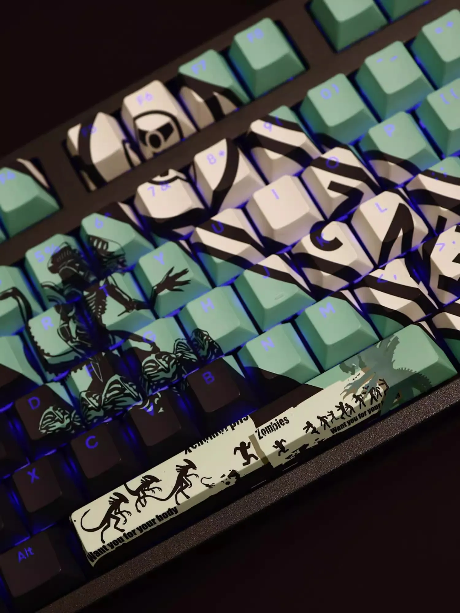 108 Keys/set Xenomorph Keycap PBT Backlit Keycaps Cartoon Anime Gaming Key Caps For ANSI 61 87 104 108 Keyboard