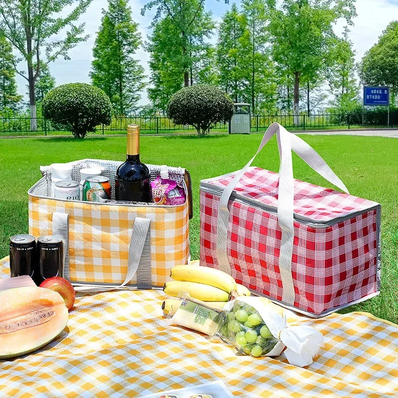 

New Outdoor Picnic Bag Ice Pack Aluminum Film Folding Picnic Basket Camping Moisture-proof Picnic Mat Hand-held Lunch