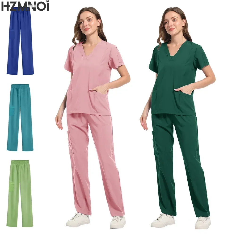 Uniforme d'infirmière de pharmacie unisexe à manches courtes, 1 pièce, vêtements de travail pour médecin d'hôpital, uniformes de chirurgie dentaire orale, gommages médicaux