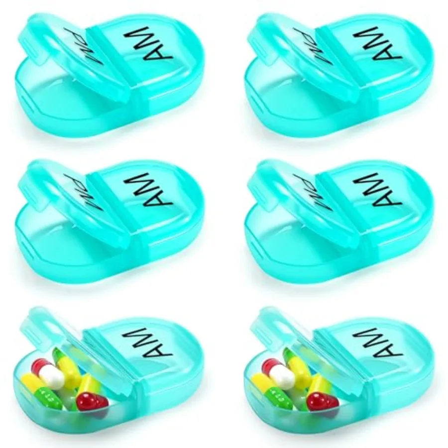 

6 PCS Pill Organizer AM PM, 2 Compartment Pill ket or Purse, Small Daily Medicine, Travel Pill older, Ea Open Pill Container Se