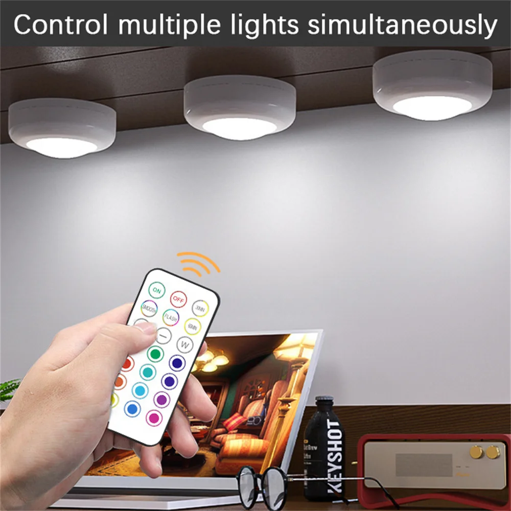 ضوء RGB ملون تحت الكابين، ضوء LED لاسلكي، جهاز تحكم عن بعد، 12 لونًا يعمل باللمس، ضوء ليلي قابل للتعتيم لعداد خزانة المطبخ