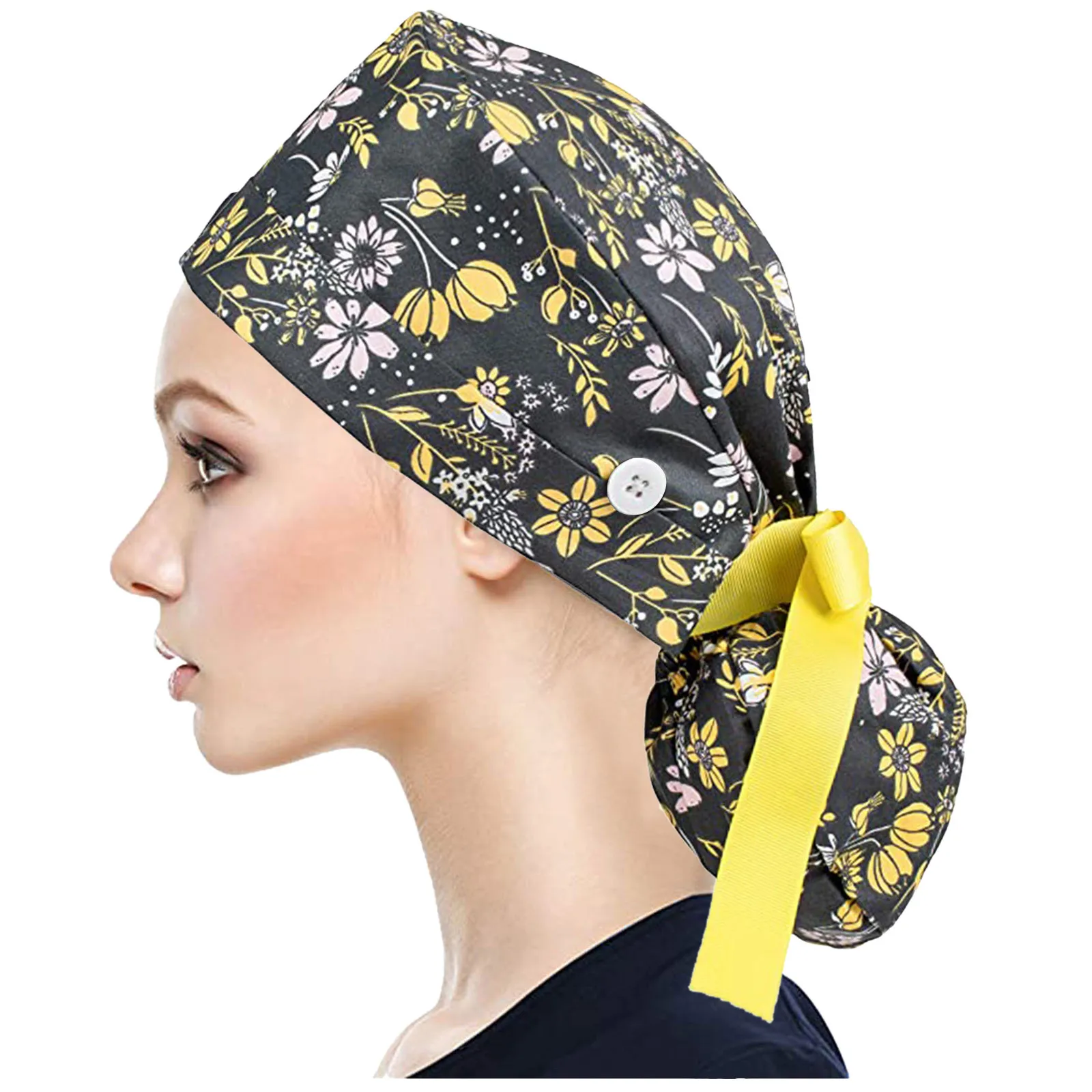 Bonnet d'allaitement réglable pour femme, bonnet de travail de beauté, bonnet d'infirmière à cheveux longs, bonnet de gIslande pour animalerie avec boutons, chapeau bouffant avec bandeau anti-transpiration