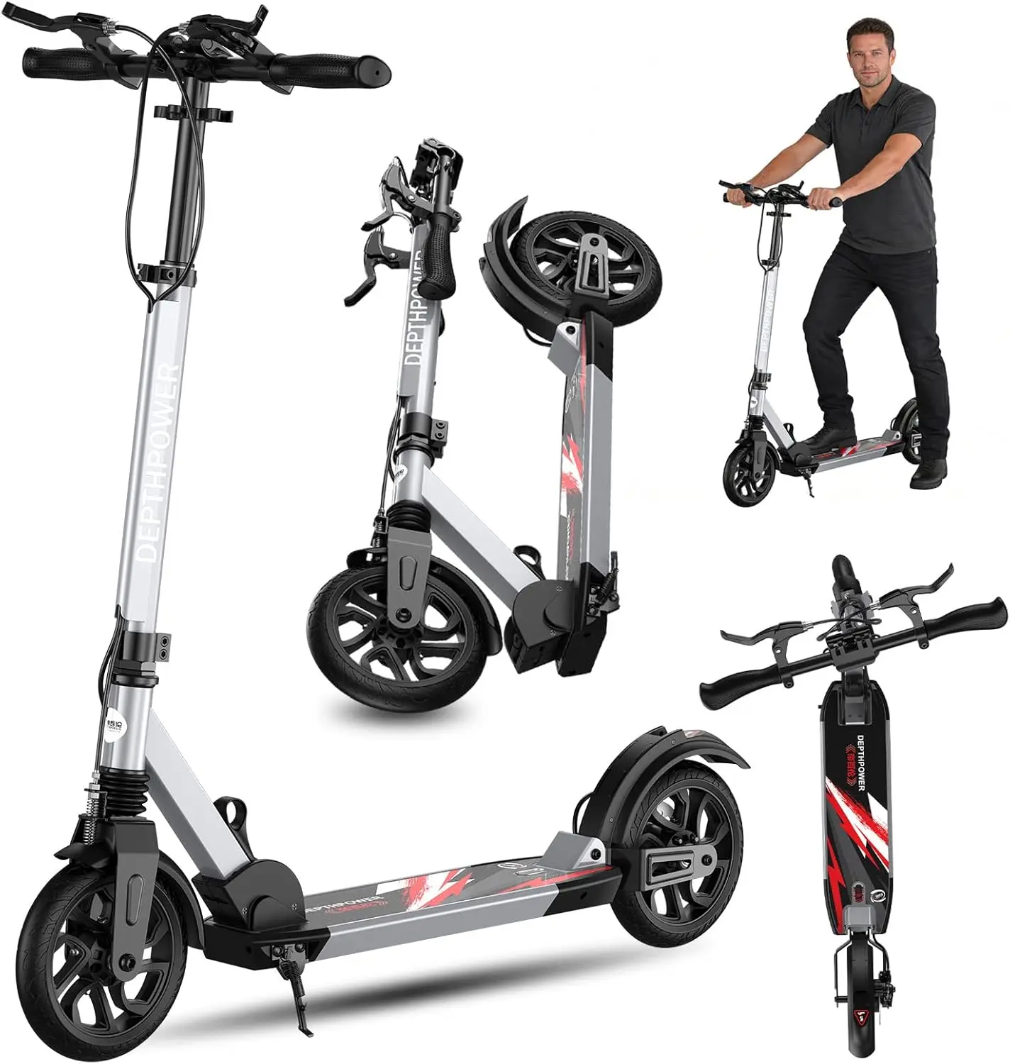 

Foldable Adult Kick Scooter,8" Wheels,3 Brakes,4 Heights,300LBS for School Park