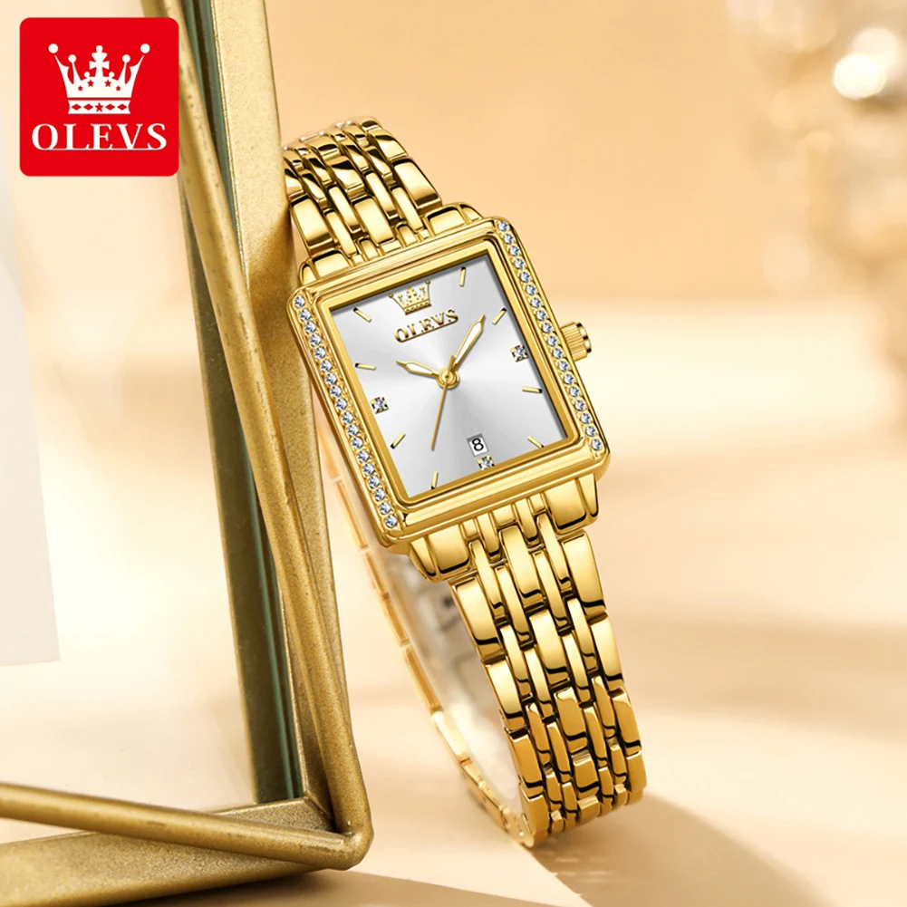 OLEVS Exquisite Square Quartz Watch for Women Luxury Elegant 3Bar Waterproof Luminous Ladies Dress Wristwatches Auto Date Clock