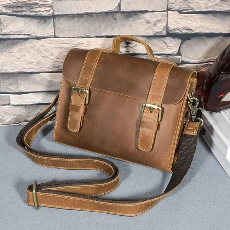 

Fashion Luxury Crazy Horse Leather Postman Bag Real Leather Men's Handbag Caual Women Messenger Pack Unisex Business Briefcase