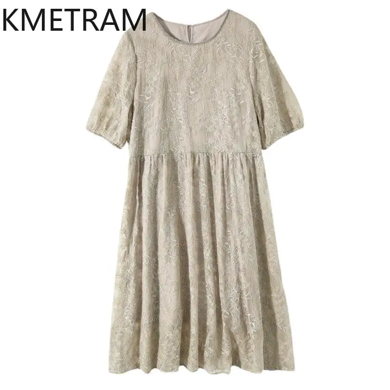 

KMETRAM High-end Mulberry Silk Dresses for Women Lace Dress 2024 Women's New Summer Mid Length Skirt Sukienki Damskie Letnie