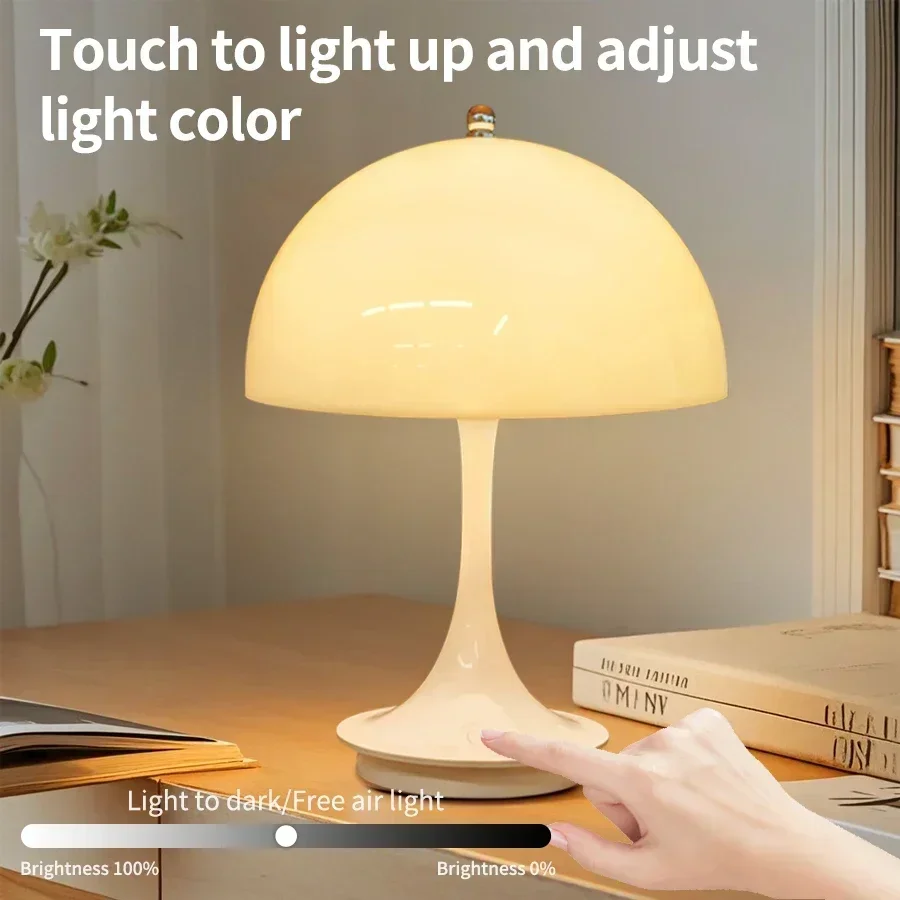 Modern Mushroom Table Lamp Type C Charging Touch Desk Lamps 3 Colors Dimming Bedside Night Light for Bedroom Hotel Coffee Bar