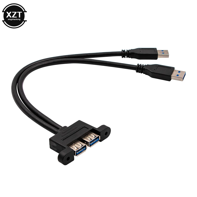 High Quality Dual USB 3.0 Male to Dual USB 3.0 Female USB3.0 Extension Cable Screw Panel Mount 30cm 50cm