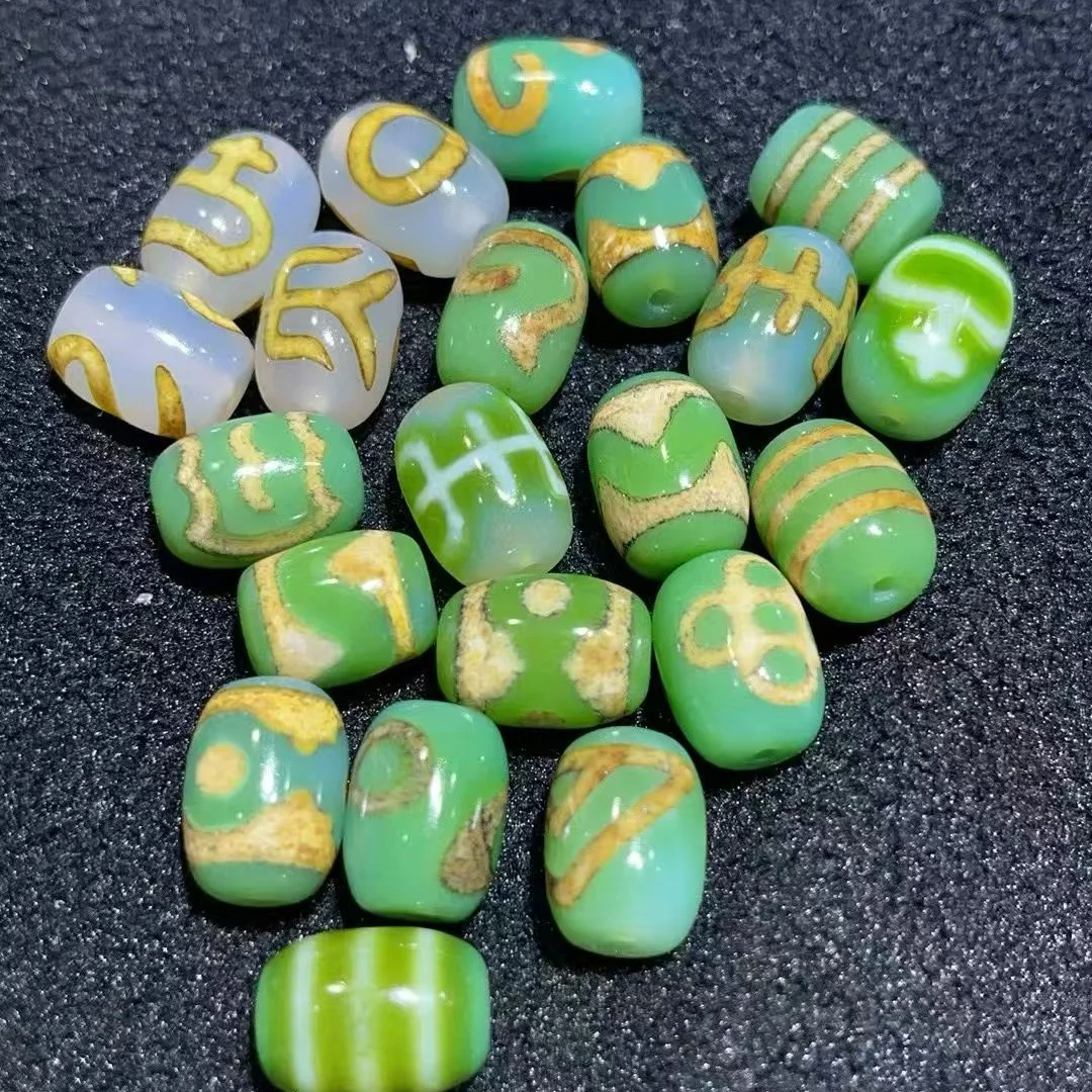 1pcs/lot Special pretty apple green jade white multi-gem Dzi beads gold green white black white barrel loose bead DIY bracelet