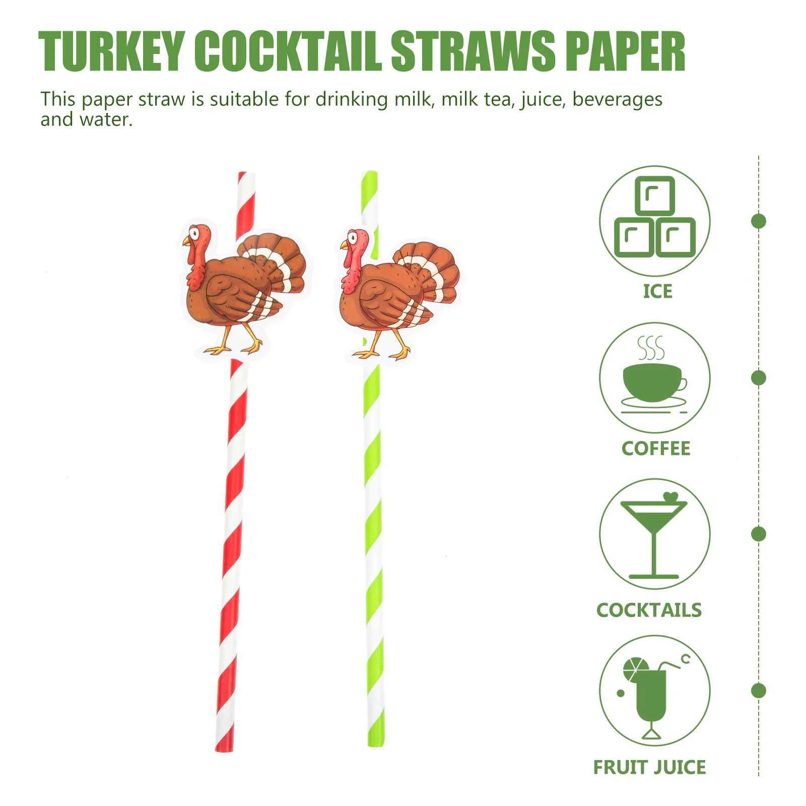 

100 Pcs Thanksgiving Paper Straws 26cm Decorative Drinking Tubes for Party Supplies Beverage Straw Kitchen Bar Tools