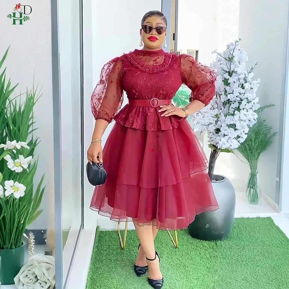 

African Dresses Women's Fashion Elegant Clothing Plus Size Summer Hight Waist Wedding Party Lace Dressing 2025 New Turkey Robe