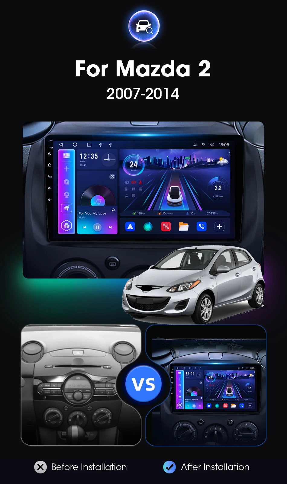 2Din Android Multimedia Automotive Carplay Android Auto Wirelss Bluetooth For Mazda 2 2007-2014 Autoradio Car Stereo Auto DVD 4G